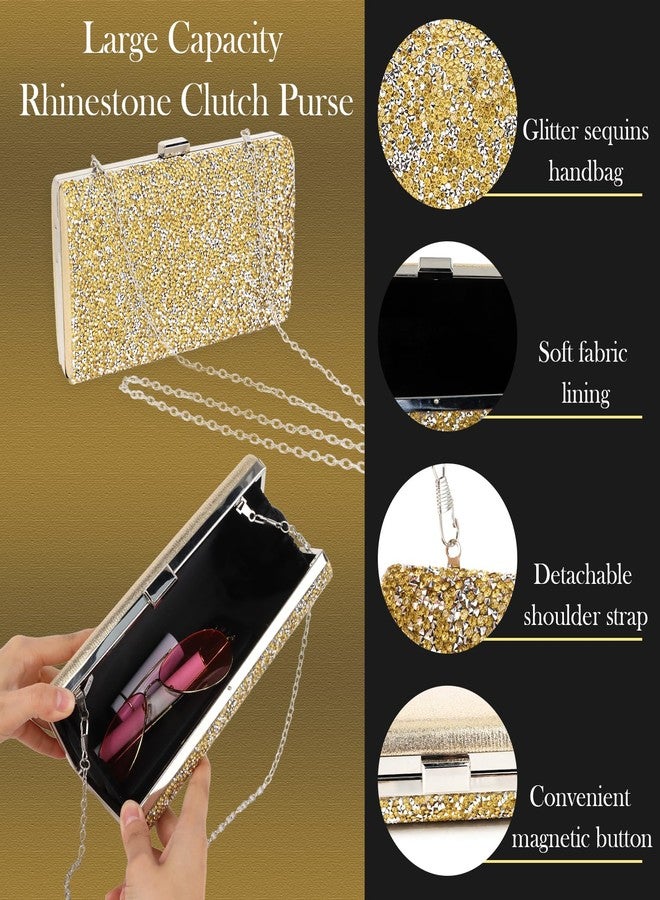 ACO-UINT 5 Pieces Clutch Purse Rhinestone Jewelry Sets for Women Prom Necklace Earrings Bracelet Ring Bling Glitter Purse Formal Jewelry for Women Evening Wear (Gold Color) - Image 3