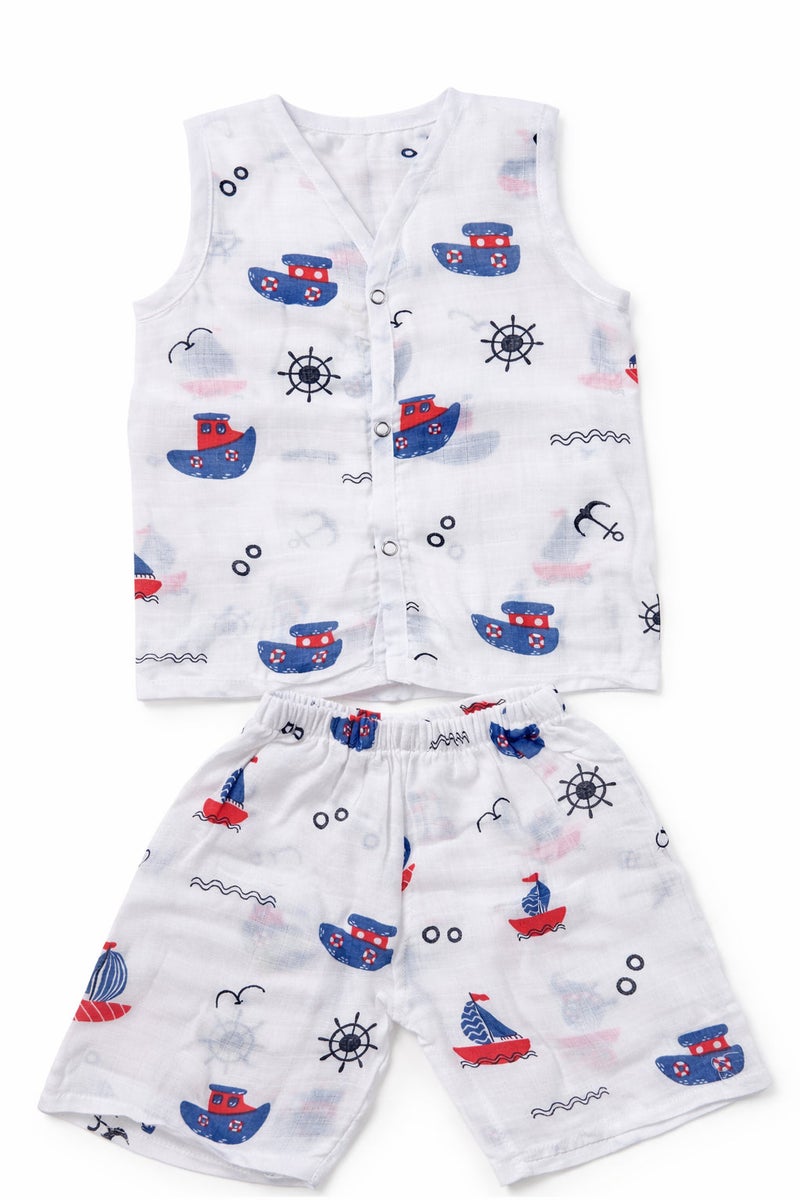 Pack of 2 - Baby Muslin Co-ord Set - Sleeveless Vest & Shorts, Soft Cotton Summer Outfit - (6-9 Months) - Image 2