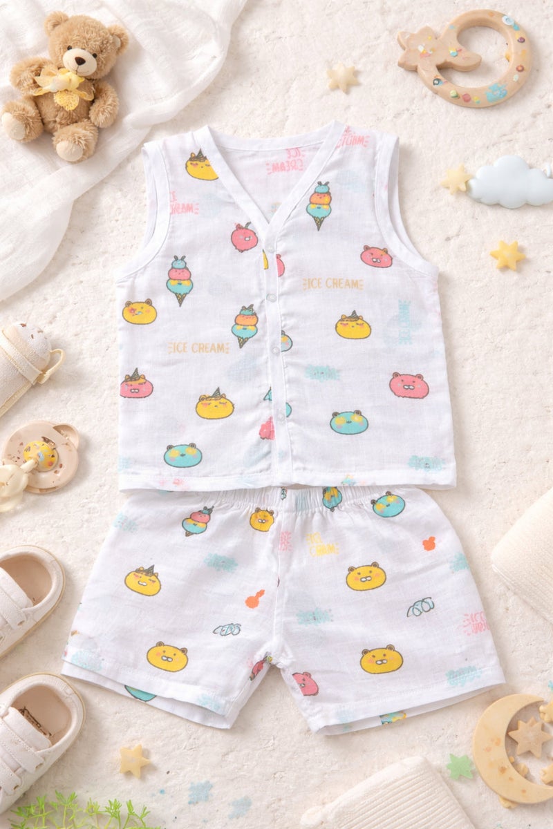 Pack of 2 - Baby Muslin Co-ord Set - Sleeveless Vest & Shorts, Soft Cotton Summer Outfit - (6-9 Months) - Image 4