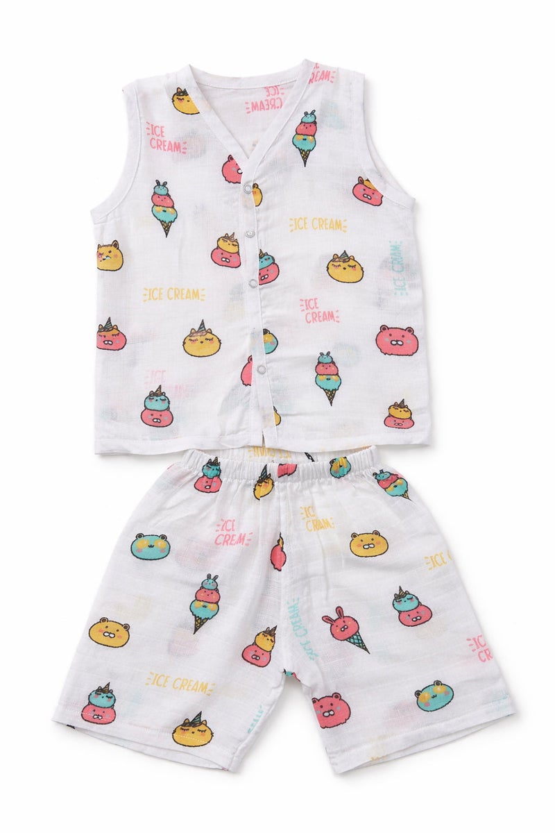 Pack of 2 - Baby Muslin Co-ord Set - Sleeveless Vest & Shorts, Soft Cotton Summer Outfit - (6-9 Months) - Image 1