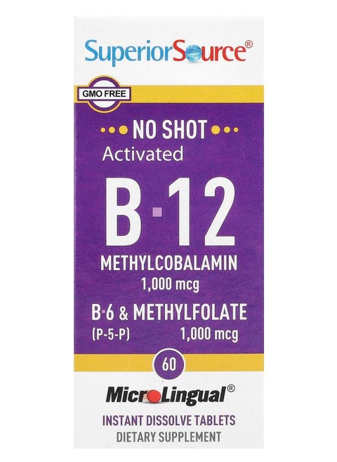Activated B-12 Methylcobalamin B-6 (P-5-P) & Methylfolate 60 MicroLingual® Instant Dissolve Tablets