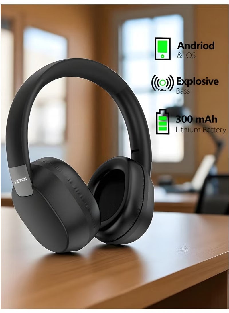 Denx Wireless Bluetooth Headphone – Explosive X-Bass, 15H Playback, 300mAh Battery, for Music, Gaming, Movies, Android & iOS Compatible, DX655  - Image 2