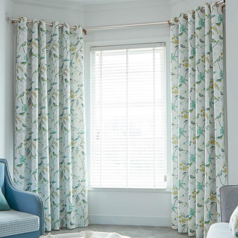 VOGOL Birds and Floral Printed Grommet Curtains Retro Style Room Darkening Window Drapes for Living Room Bedroom 52x84 Green 1 Panel