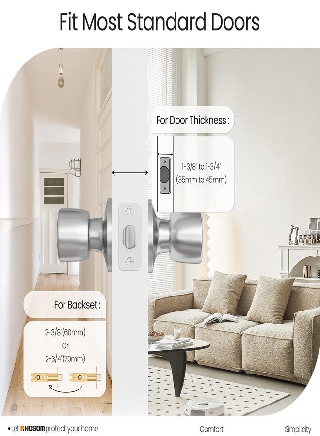 HOSOM Passage Door Knob, Satin Nickel Door Knobs Keyless Door knobs for Interior Doors, Hallway, Closet and More, No Locking, 1 Pack - Image 2