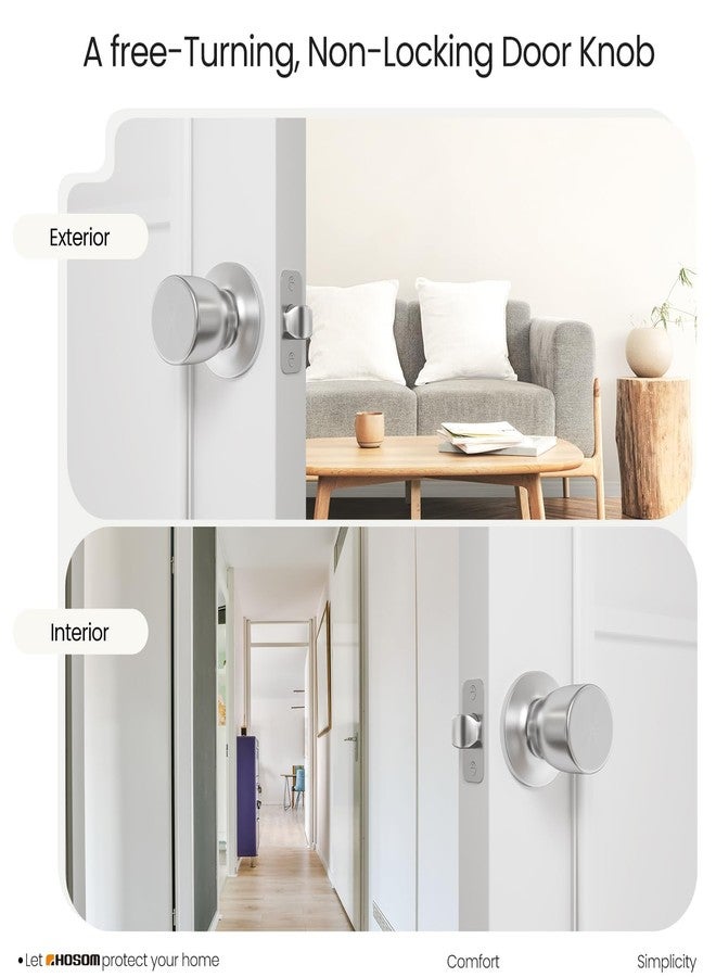 HOSOM Passage Door Knob, Satin Nickel Door Knobs Keyless Door knobs for Interior Doors, Hallway, Closet and More, No Locking, 1 Pack - Image 4
