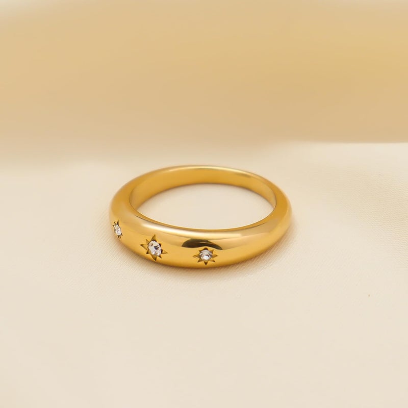 Jacruces Chunky Gold Rings for Women Non Tarnish Dainty star ring 14k Gold Plated Stainless Steel Waterproof Ring Cubic Zirconia Statement Promise Wedding Bands Pinky Rings Size 9 - Image 4