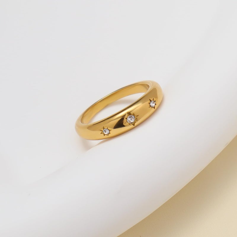 Jacruces Chunky Gold Rings for Women Non Tarnish Dainty star ring 14k Gold Plated Stainless Steel Waterproof Ring Cubic Zirconia Statement Promise Wedding Bands Pinky Rings Size 9 - Image 2