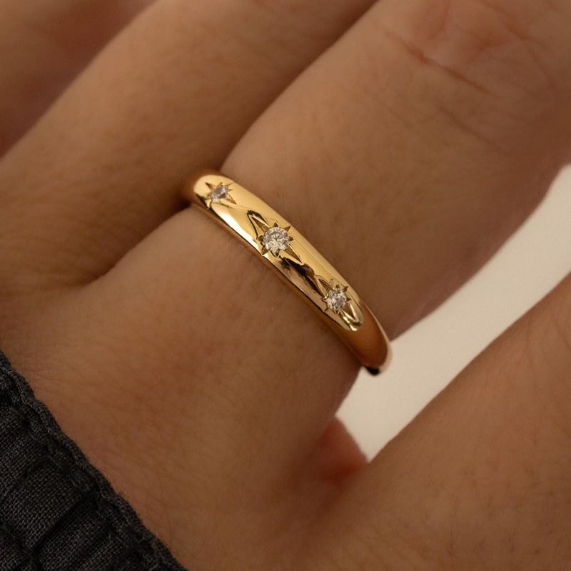 Jacruces Chunky Gold Rings for Women Non Tarnish Dainty star ring 14k Gold Plated Stainless Steel Waterproof Ring Cubic Zirconia Statement Promise Wedding Bands Pinky Rings Size 9 - Image 5
