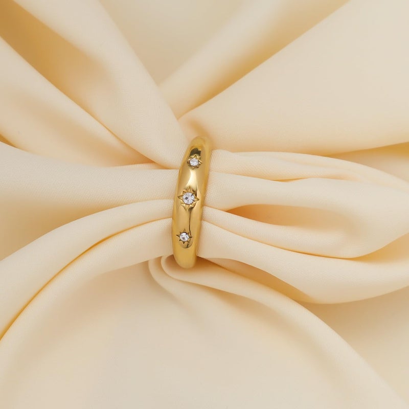 Jacruces Chunky Gold Rings for Women Non Tarnish Dainty star ring 14k Gold Plated Stainless Steel Waterproof Ring Cubic Zirconia Statement Promise Wedding Bands Pinky Rings Size 9 - Image 3