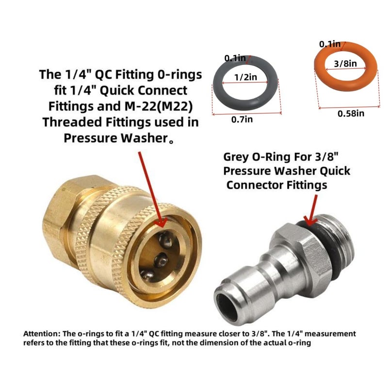 palart 1/4" & 3/8" Pressure Washer QD Colored O-Rings (1/4''&3/8''(25+25) 50 Pack （Red+Grey）,M22 Quick Connect Coupler - Image 4