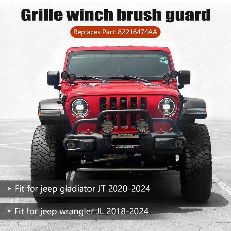 Ryansunoro Grille Winch Brush Guard for Jeep Wrangler JL, Gladiator, JT (2018-2024) - Triple Hoop Bumper Bar Winch/Front Bumper Brush Guard Bull Bar, Replaces Part #82216474AA - Image 2