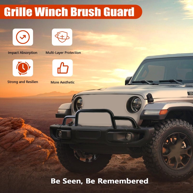 Ryansunoro Grille Winch Brush Guard for Jeep Wrangler JL, Gladiator, JT (2018-2024) - Triple Hoop Bumper Bar Winch/Front Bumper Brush Guard Bull Bar, Replaces Part #82216474AA - Image 5