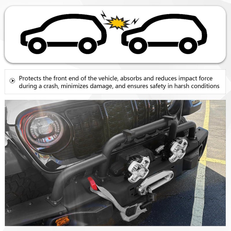 Ryansunoro Grille Winch Brush Guard for Jeep Wrangler JL, Gladiator, JT (2018-2024) - Triple Hoop Bumper Bar Winch/Front Bumper Brush Guard Bull Bar, Replaces Part #82216474AA - Image 4
