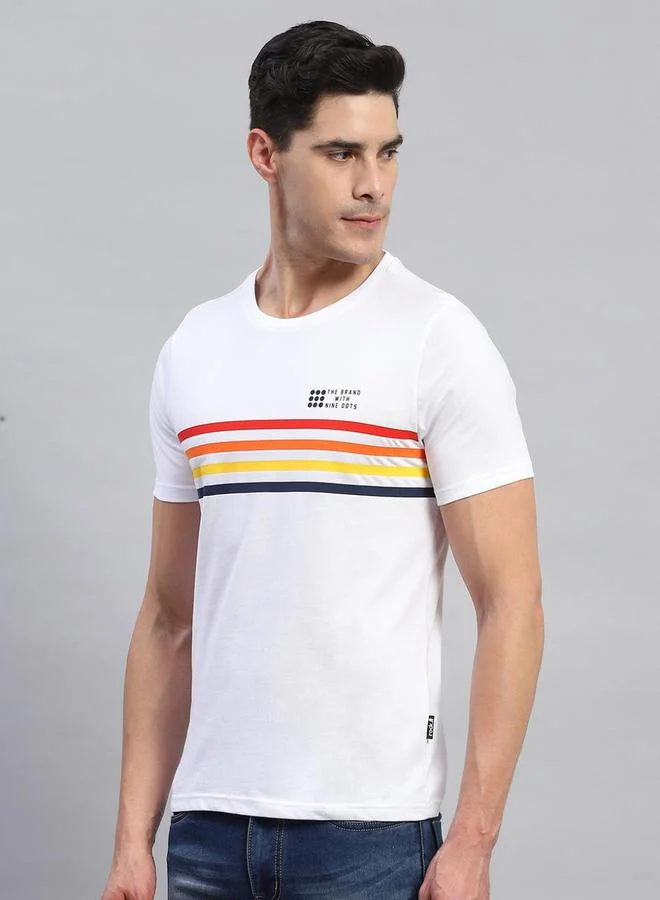 Rock.it Men White Striped Round Neck T Shirt by Styli