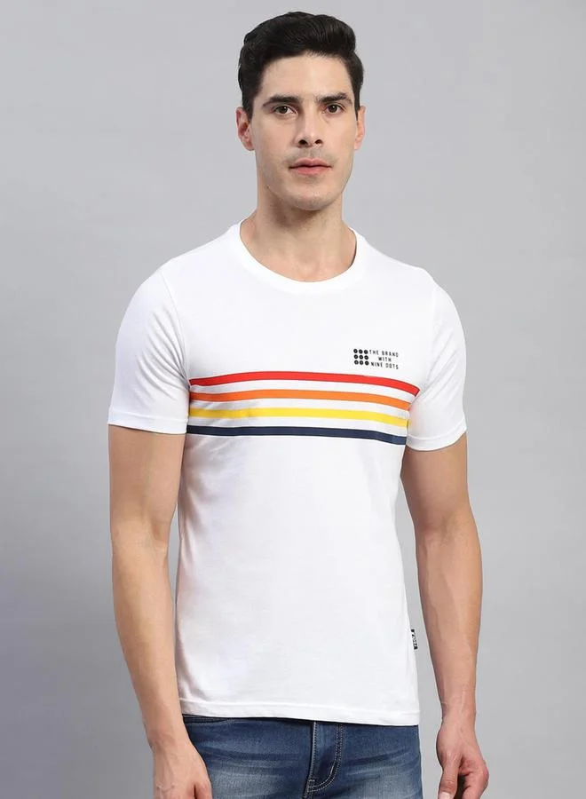 Rock.it Men White Striped Round Neck T Shirt by Styli