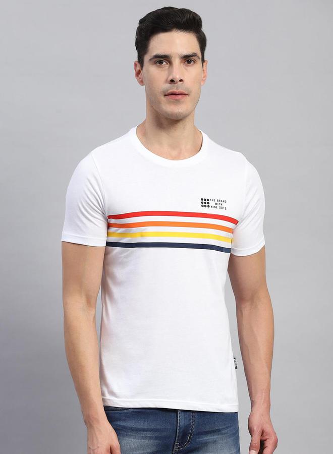Rock.it Men White Striped Round Neck T Shirt - Image 1