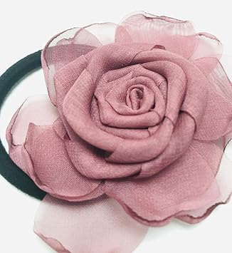 VASANA 3PCS Handmade Rose Flower Stretchy Hair Ties Elastics Bands Hairbands Ponytail Holders Floral Headbands Stretchy Elastic Hair Band Scrunchy 3 Colors - Image 3