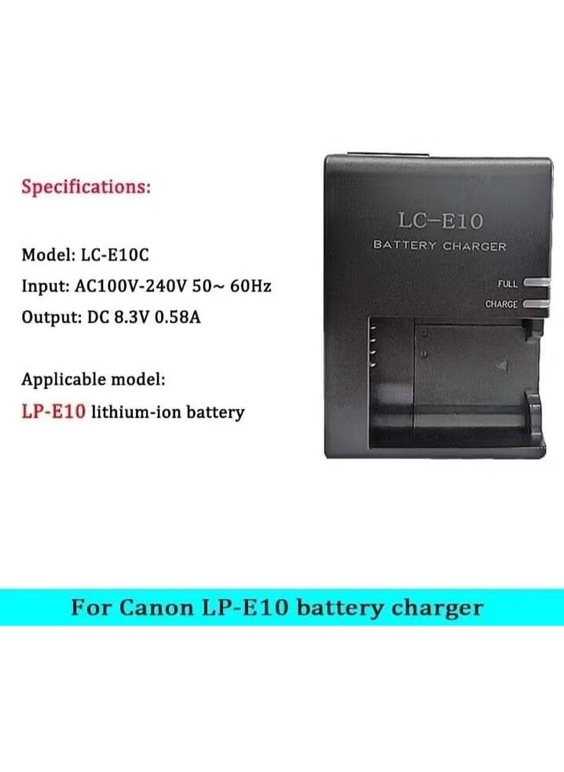 Generic - LC-E10 Corded Fast Battery Charger for Canon LP-E10 LC-E10C LC-E10E and Canon EOS Rebel T7 T6 T5 T3 T100 4000D 3000D 2000D 1500D 1300D 1200D 1100D, Black - Image 1