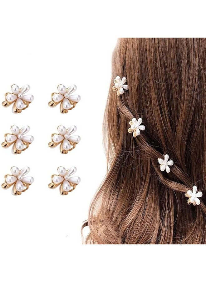 SUN Ring SUNRING Artificial Daisy Flower Mini Pearl Retro Hair Claw Clip for Women Style Pearl Rhinestone Metal Hair Clips Stylish Hair Accessories (Pack of 6, White) - Image 2