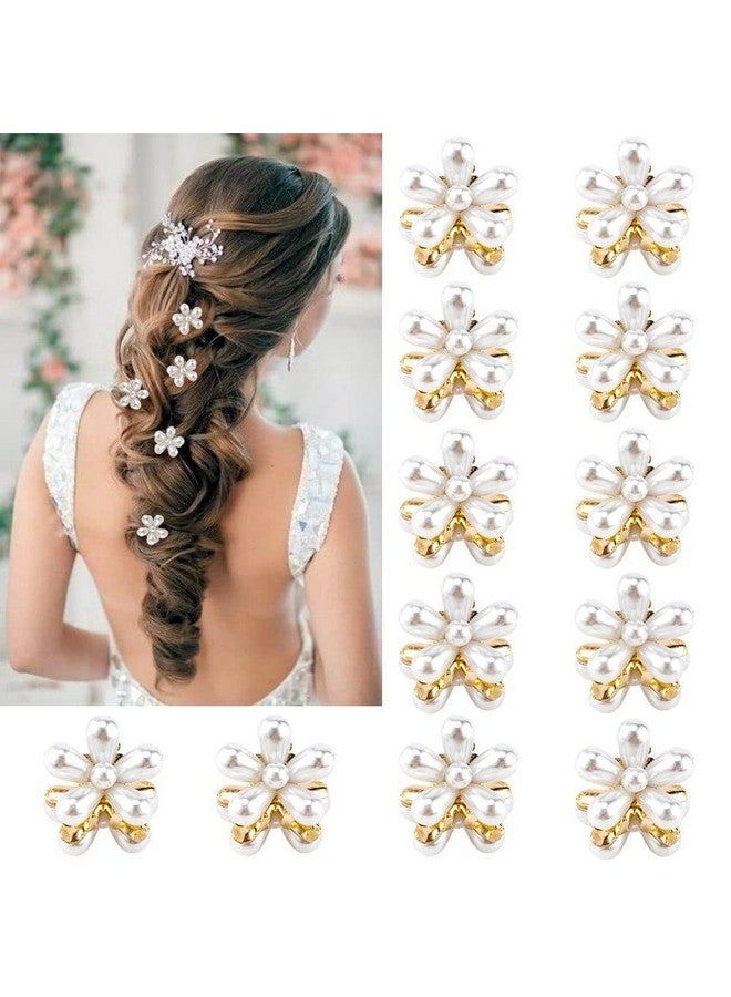 SUN Ring SUNRING Artificial Daisy Flower Mini Pearl Retro Hair Claw Clip for Women Style Pearl Rhinestone Metal Hair Clips Stylish Hair Accessories (Pack of 6, White) - Image 1