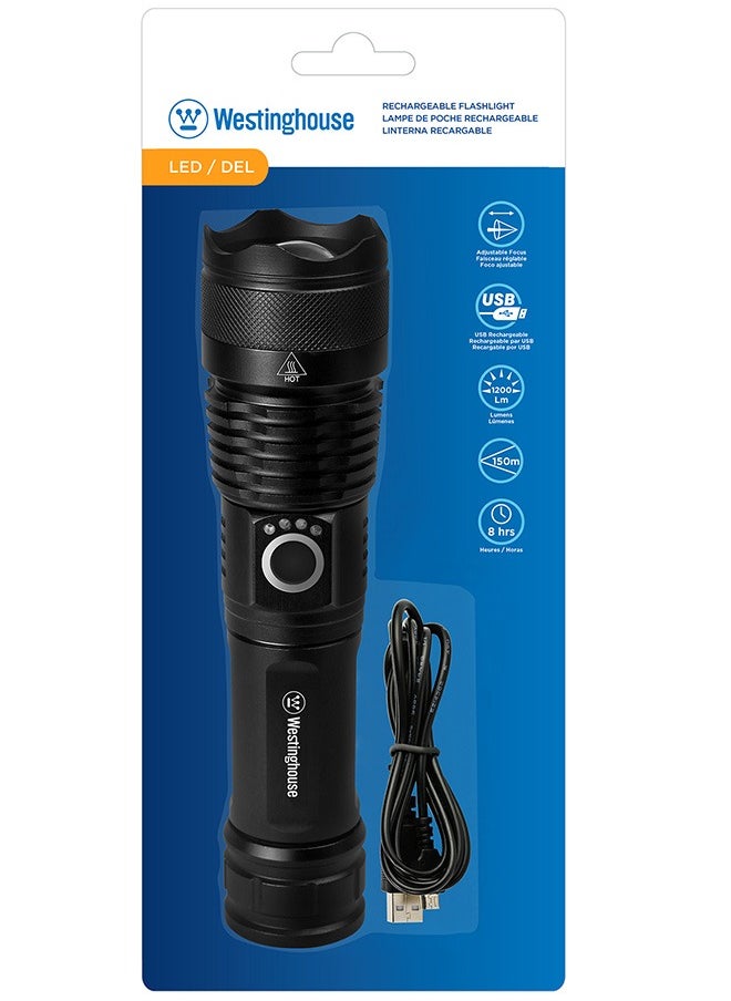 Westinghouse Lighting - Westinghouse WF393 Super Bright USB Rechargeable LED Flashlight, 1200 Lumens, 8 Hours Runtime, 5 Lighting Modes, Adjustable Focus - Image 1