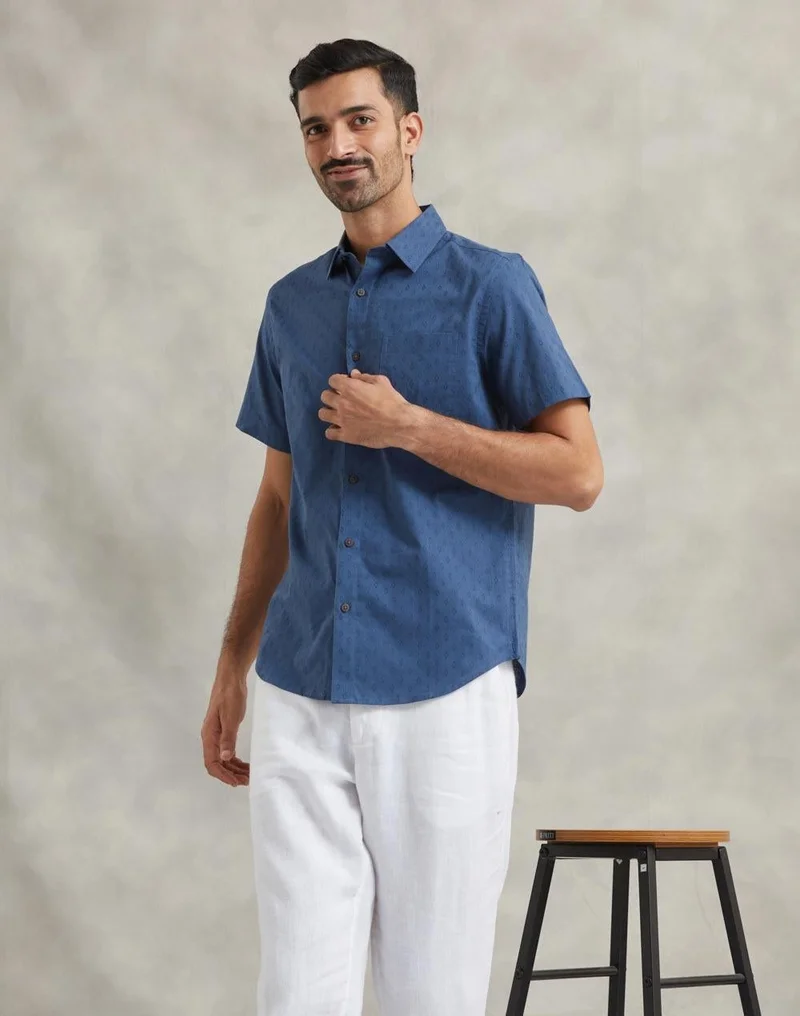 فاب انديا قميص قطني أزرق