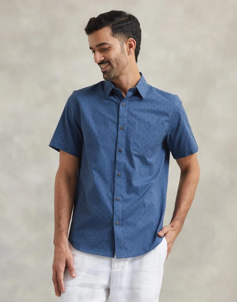 فاب انديا قميص قطني أزرق