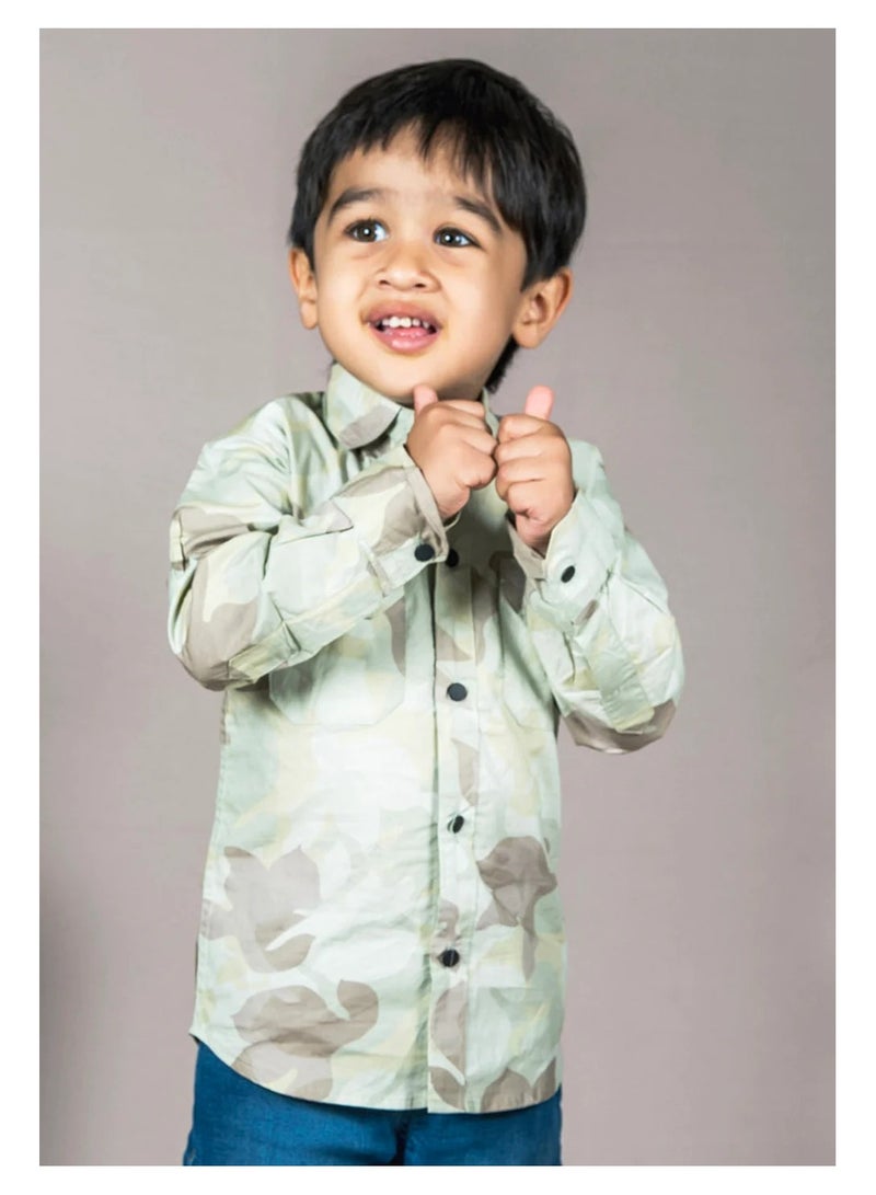 Polka Tots Polka Tots Full Sleeves Camouflage Shirt - Green  - Image 1