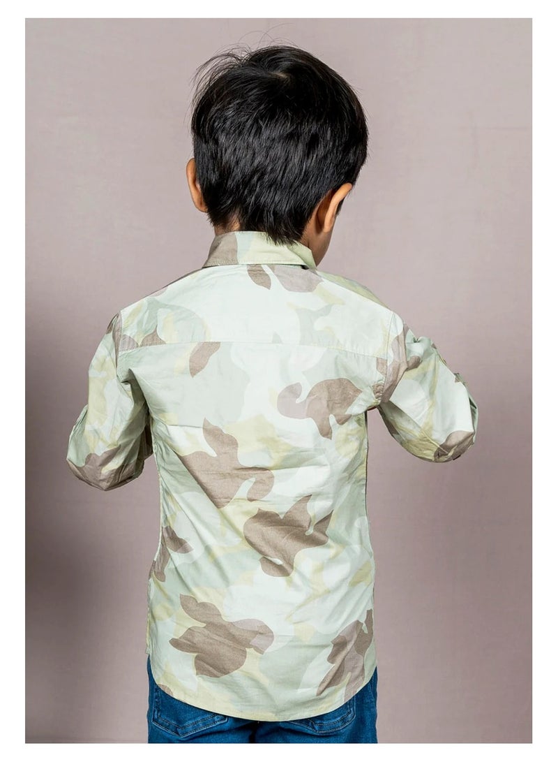 Polka Tots Polka Tots Full Sleeves Camouflage Shirt - Green  - Image 2