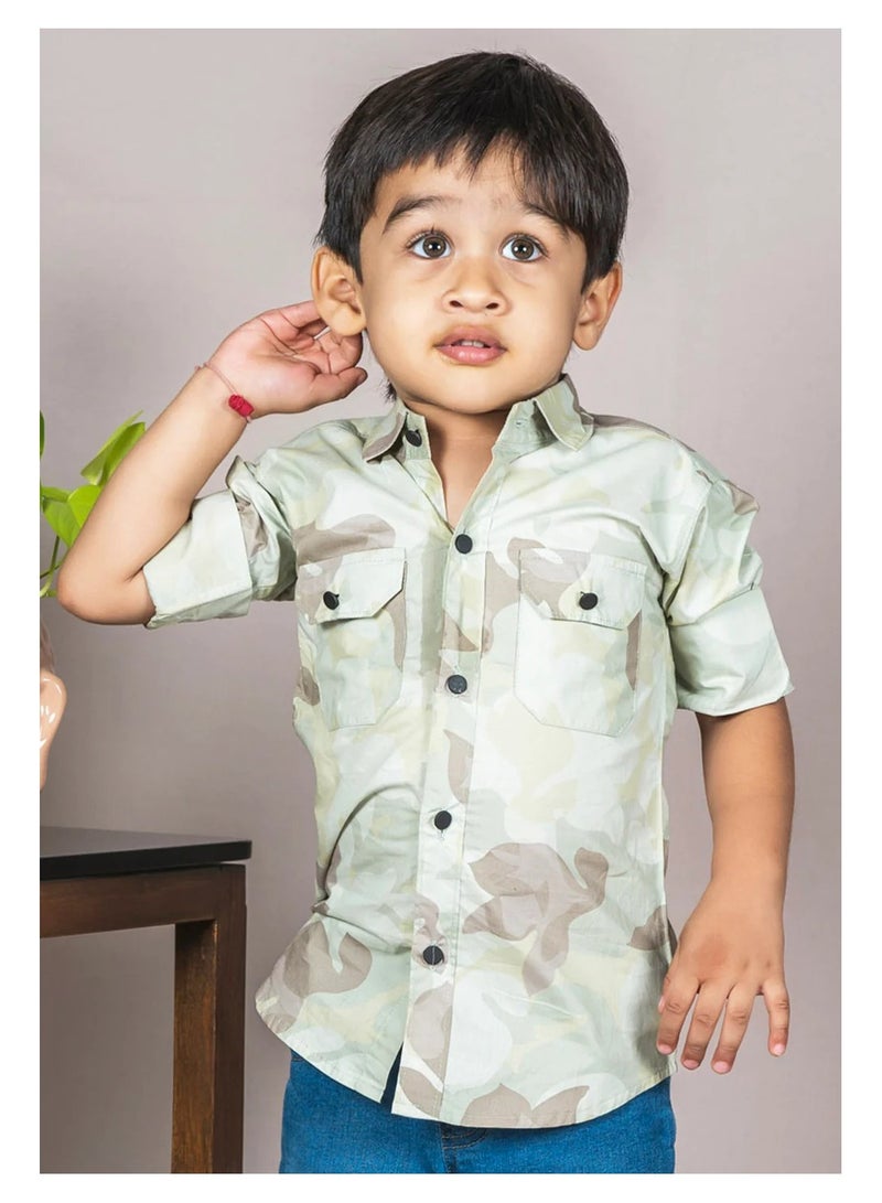 Polka Tots Polka Tots Full Sleeves Camouflage Shirt - Green  - Image 3