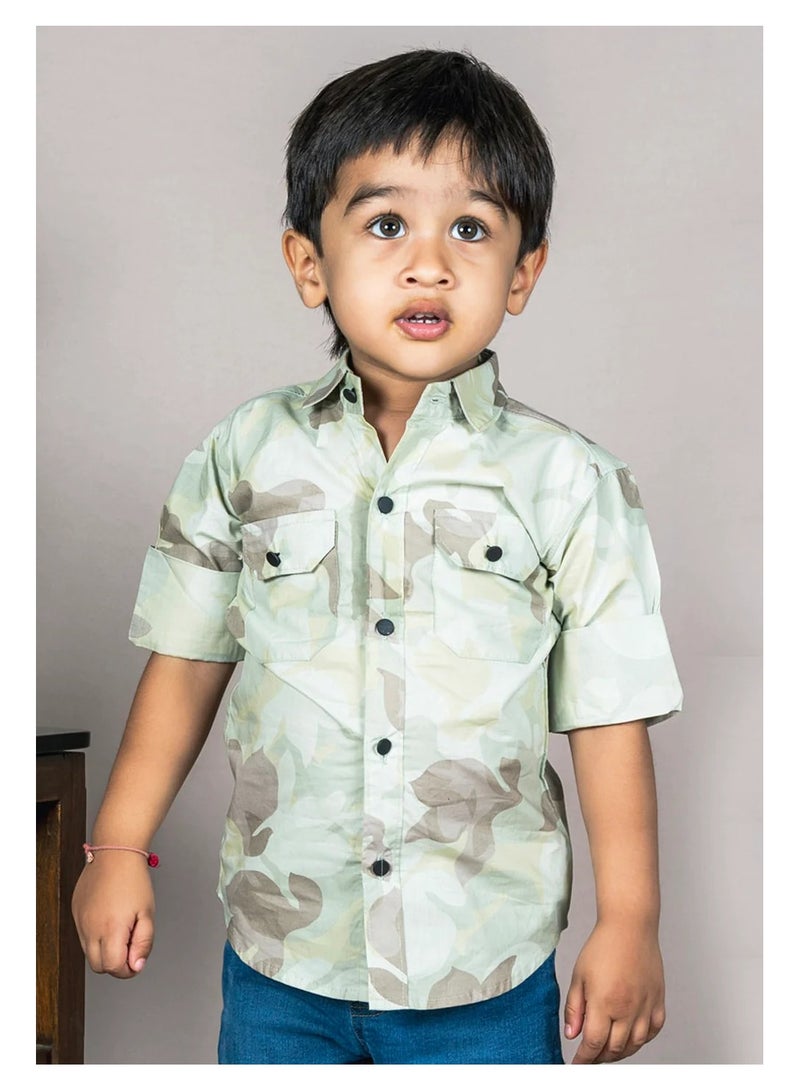 Polka Tots Polka Tots Full Sleeves Camouflage Shirt - Green  - Image 4