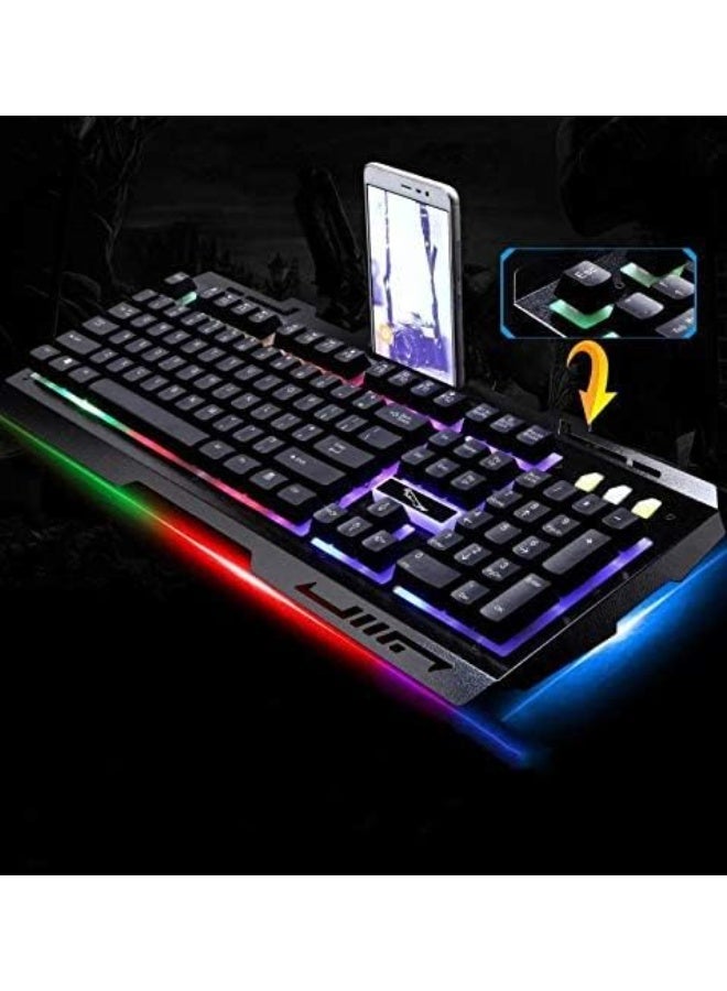 طقم كيبورد وماوس ألعاب سلكي USB بإضاءة LED متعددة الألوان، لوحة مفاتيح وماوس للألعاب والكمبيوتر واللابتوب - Image 2