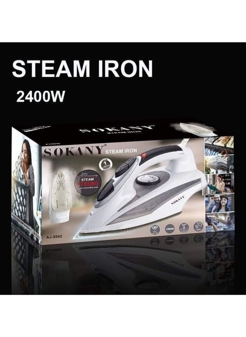 Sokany Steam Iron 2400W AJ_2052 Adjustable Temperature for All Fabrics Steam Iron with Dry Steam, Steam and Spray Functions Non-Stick Ceramic Sole Self-Cleaning Function Heating Indicator Light Adjustable Temperature Knob
