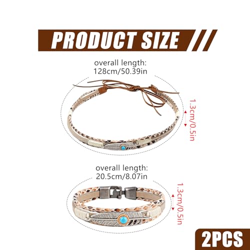 Ksheria 2 Pcs Western Hat Band with Leather Bracelet Set - Stylish & Durable PU Leather Turquoise Metal Leaf Design for Cowboy Cowgirl Hats | Replacement Strap for Fedora Panama Straw Hats (Men & Women) - Image 2