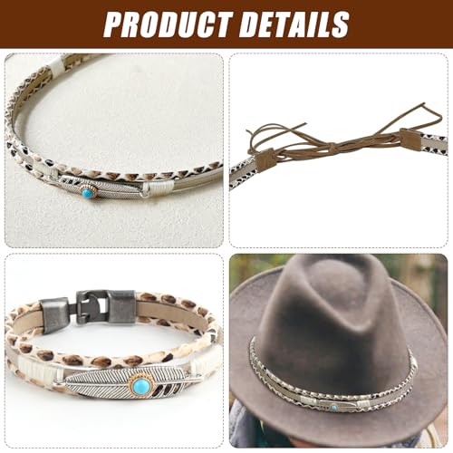 Ksheria 2 Pcs Western Hat Band with Leather Bracelet Set - Stylish & Durable PU Leather Turquoise Metal Leaf Design for Cowboy Cowgirl Hats | Replacement Strap for Fedora Panama Straw Hats (Men & Women) - Image 4