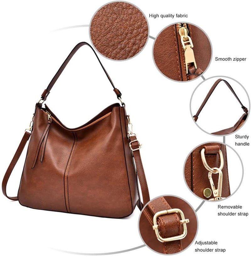Gocokia Shoulder Handbag for Women, Ladies Handbag Tote Bag Soft PU Leather Large Capacity Womens Top Handle Shoulder Bag For women （Brown） - Image 3