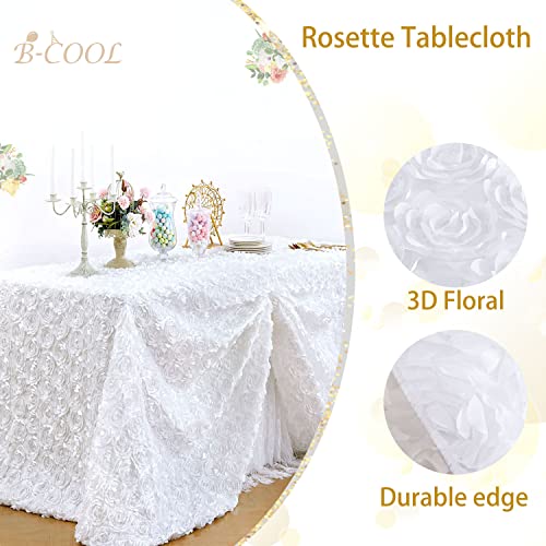 B.Cool B-COOL White Tablecloth Rectangle 60 x102 Inches for Wedding Party Rosette Table Cloth Party Table Decor Satin Floral Fabric for Baby Shower Home Halloween Decorations - Image 3