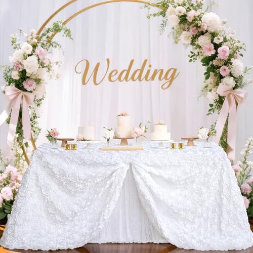 B.Cool B-COOL White Tablecloth Rectangle 60 x102 Inches for Wedding Party Rosette Table Cloth Party Table Decor Satin Floral Fabric for Baby Shower Home Halloween Decorations - Image 1