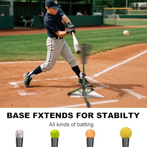 AOLIGEIJS Baseball Tee Batting Tee Softball Tee Portable Travel Hitting Tee,Easy Adjustable Height,Stable Tripod Stand (Baseball Tee, Green) - Image 5