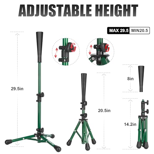 AOLIGEIJS Baseball Tee Batting Tee Softball Tee Portable Travel Hitting Tee,Easy Adjustable Height,Stable Tripod Stand (Baseball Tee, Green) - Image 3