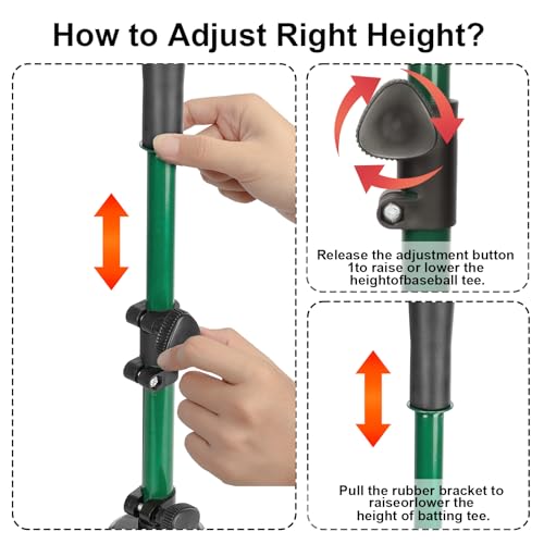 AOLIGEIJS Baseball Tee Batting Tee Softball Tee Portable Travel Hitting Tee,Easy Adjustable Height,Stable Tripod Stand (Baseball Tee, Green) - Image 4