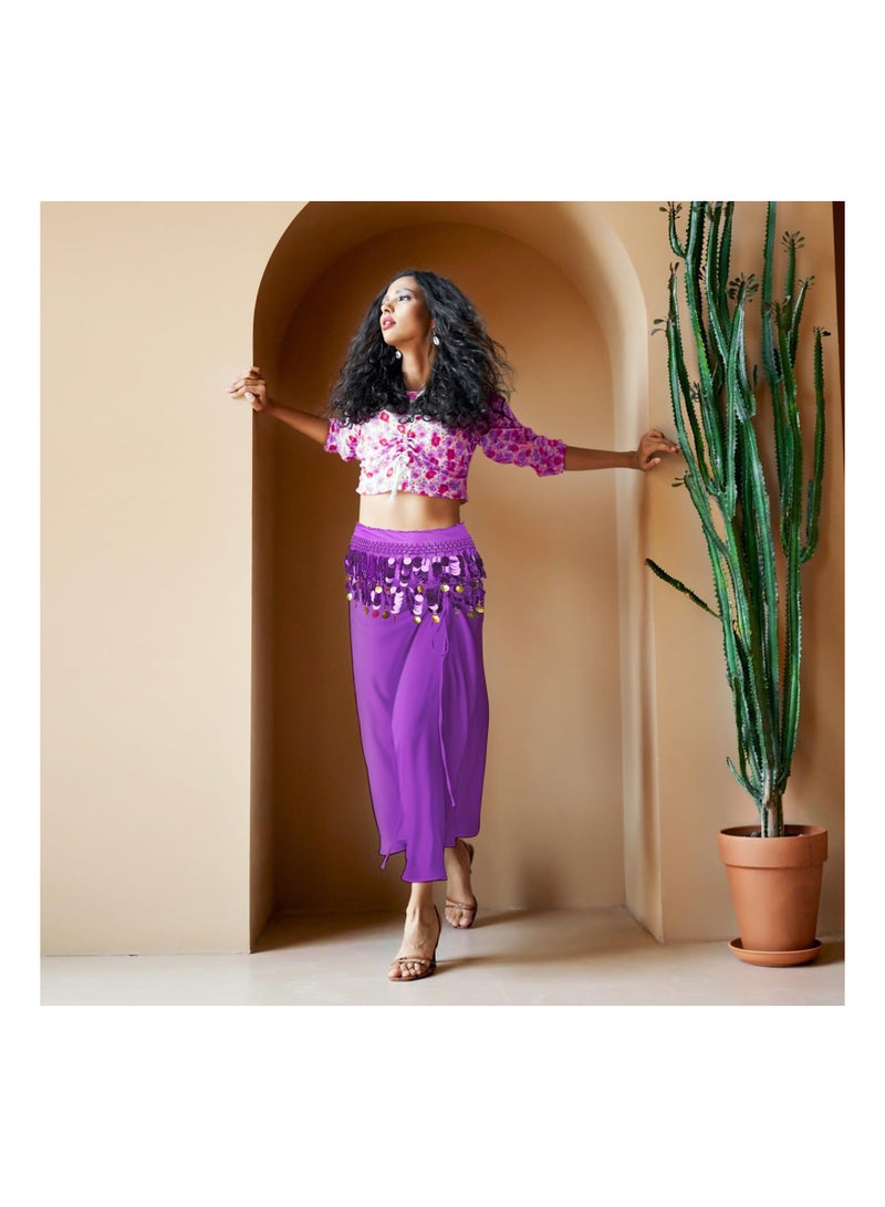 KASTWAVE Women’s Belly Dance Hip Scarf, Chiffon Waist Belt with Gold Coins, Elegant Dancing Costume Accessory, Perfect for Belly Dance, Performances, Parties, and Festivals, One Size Adjustable - Purple - Image 3
