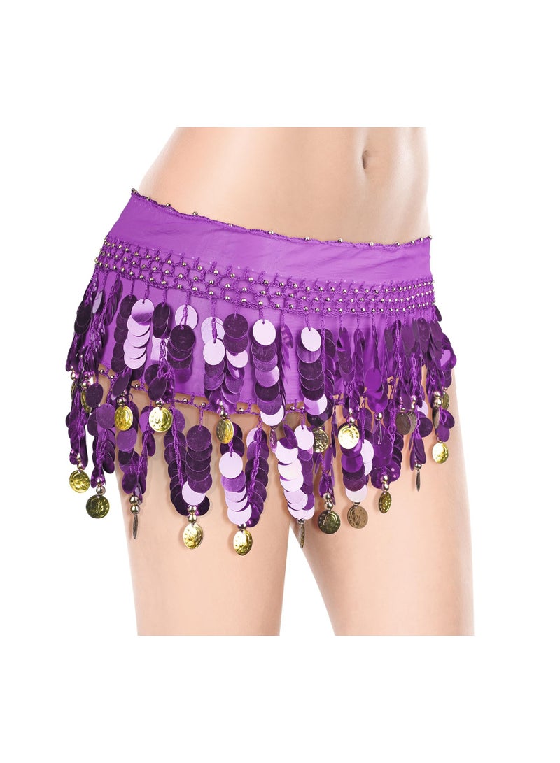 KASTWAVE Women’s Belly Dance Hip Scarf, Chiffon Waist Belt with Gold Coins, Elegant Dancing Costume Accessory, Perfect for Belly Dance, Performances, Parties, and Festivals, One Size Adjustable - Purple - Image 1