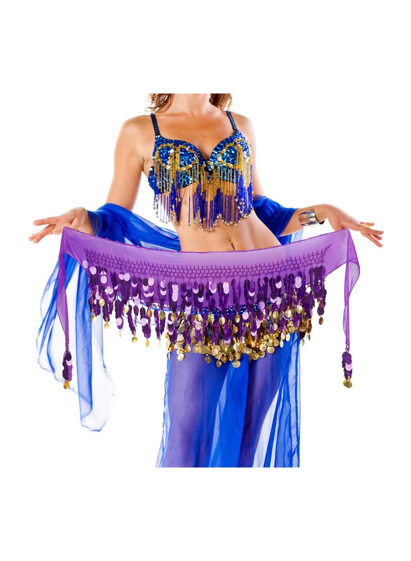 KASTWAVE Women’s Belly Dance Hip Scarf, Chiffon Waist Belt with Gold Coins, Elegant Dancing Costume Accessory, Perfect for Belly Dance, Performances, Parties, and Festivals, One Size Adjustable - Purple - Image 4
