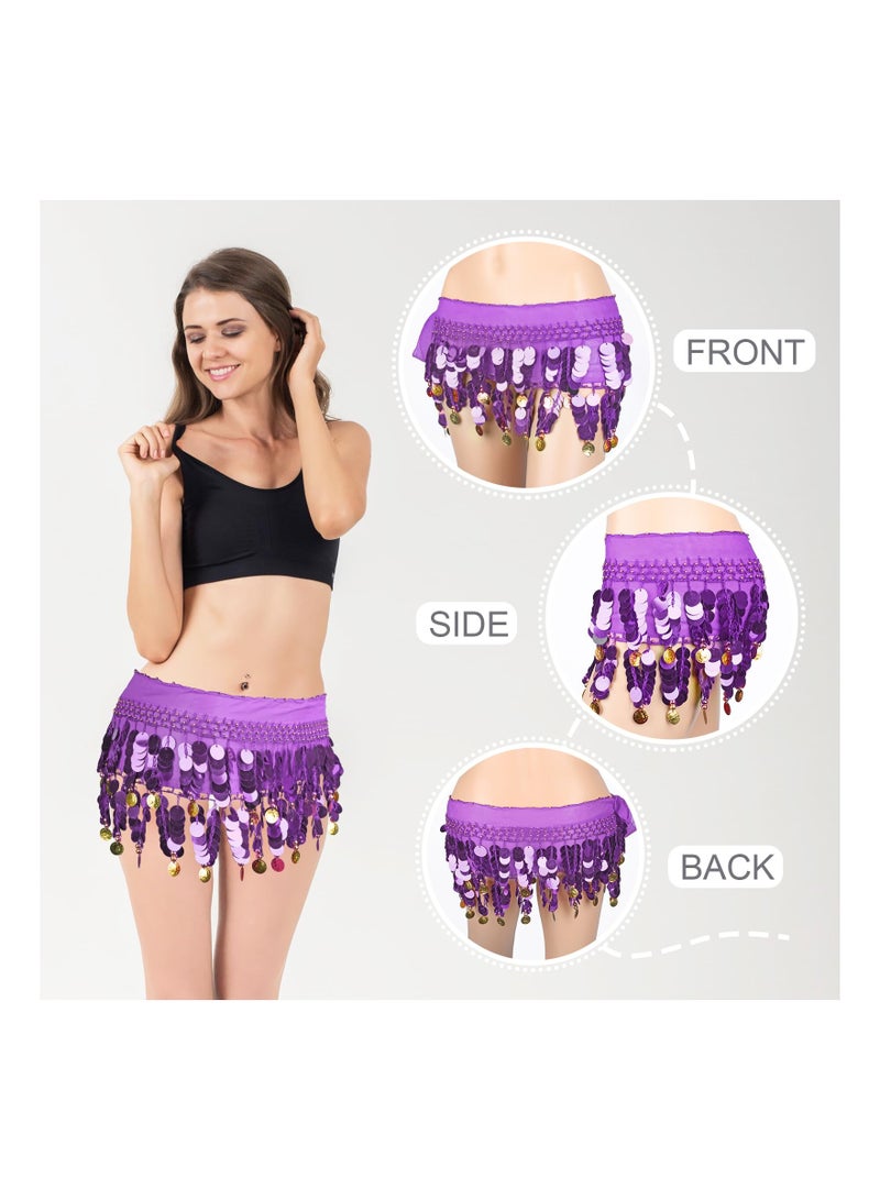 KASTWAVE Women’s Belly Dance Hip Scarf, Chiffon Waist Belt with Gold Coins, Elegant Dancing Costume Accessory, Perfect for Belly Dance, Performances, Parties, and Festivals, One Size Adjustable - Purple - Image 2