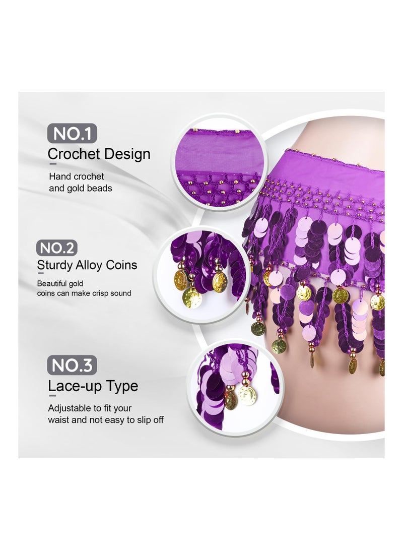 KASTWAVE Women’s Belly Dance Hip Scarf, Chiffon Waist Belt with Gold Coins, Elegant Dancing Costume Accessory, Perfect for Belly Dance, Performances, Parties, and Festivals, One Size Adjustable - Purple - Image 5