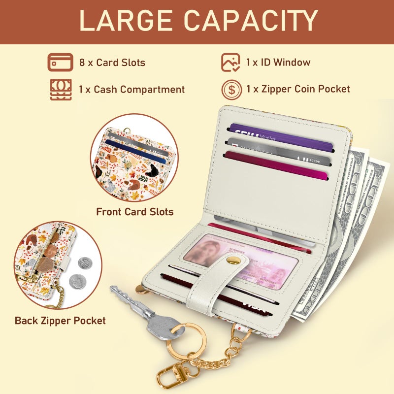 Jogjam Chicken Mushroom Leaves Rfid Women Wallet, Small Slim Thin Compact Credit Card Wallet, PU Leather Bifold Cash Wallet, Zipper Coin Pocket ID Window, Female Ladies Holiday Gifts - Image 4