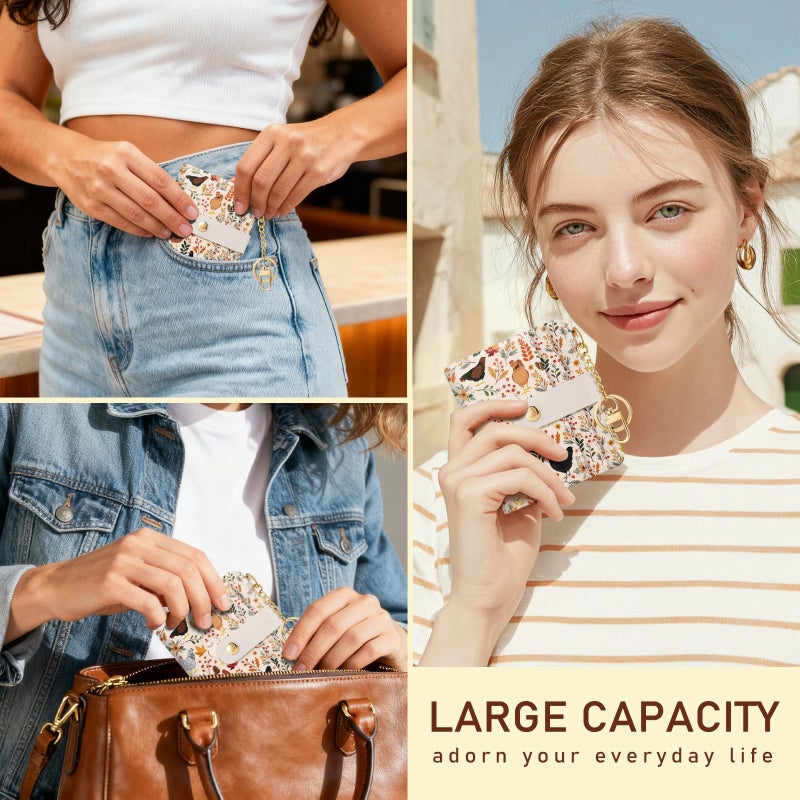 Jogjam Chicken Mushroom Leaves Rfid Women Wallet, Small Slim Thin Compact Credit Card Wallet, PU Leather Bifold Cash Wallet, Zipper Coin Pocket ID Window, Female Ladies Holiday Gifts - Image 2