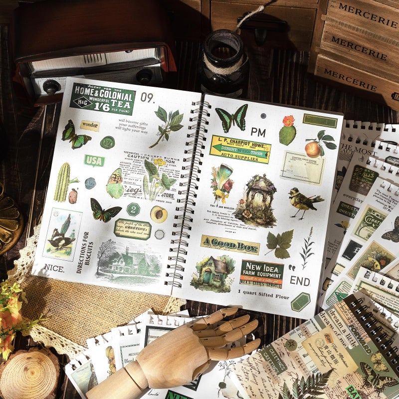 RISYPISY Green Vintage Washi Journaling Sticker Book, 476PCS Botanical Washi Tape Stickers, Scrapbooking Supplies for Junk Journal Supplies Crafts Arts, Planner, DIY Craft - Image 5