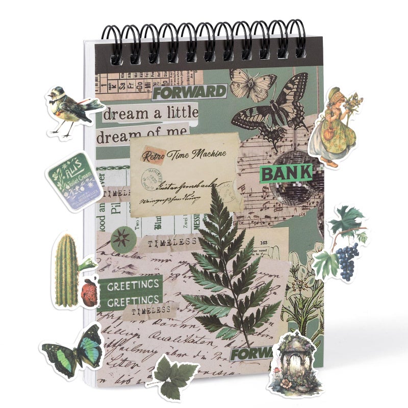 RISYPISY Green Vintage Washi Journaling Sticker Book, 476PCS Botanical Washi Tape Stickers, Scrapbooking Supplies for Junk Journal Supplies Crafts Arts, Planner, DIY Craft - Image 1
